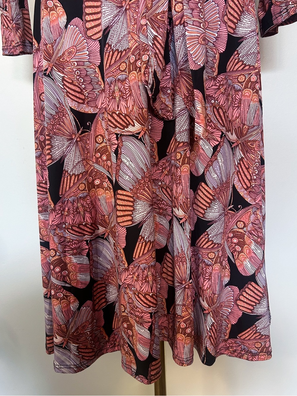 Pink Butterfly Print Whimsigoth Long Sleeve Wrap Style Mini Dress Medium - Picture 4 of 7